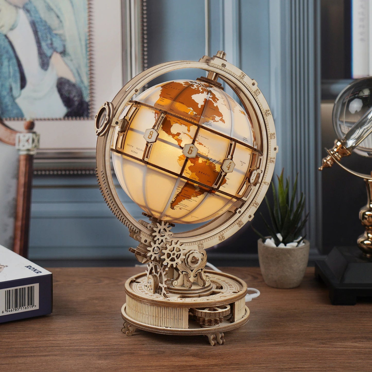 Globe with LED Light DIY Wooden Model